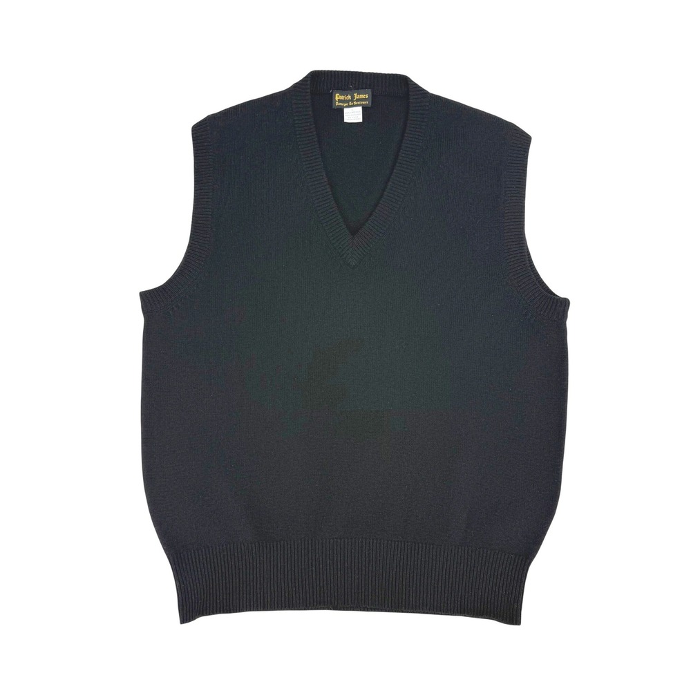 Patrick James Sweater Vest Mens L Black Lambswool‎ V-Neck Vintage Classic Layer